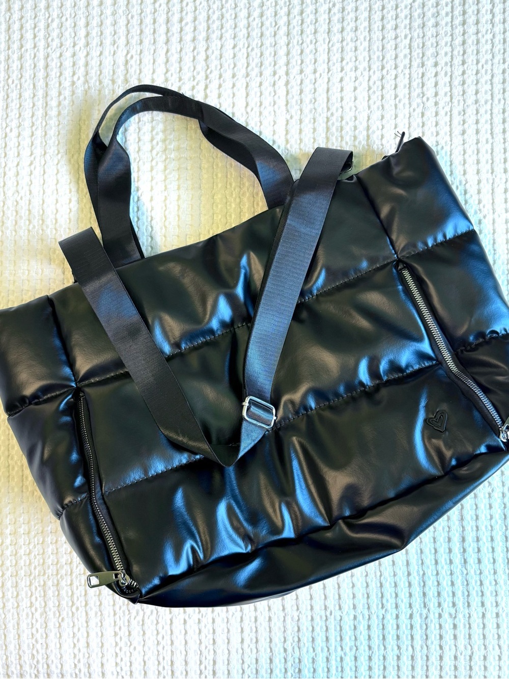Quilted Black Puffer Tote Bag with Dual Straps